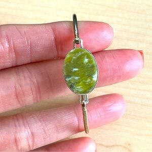 NEPHRITE JADE silver tone crystal bracelet